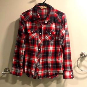 Flannel plaid pearl snap